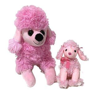 Pink Plush Poodle Lot of 2 Mother Baby Stuffed Animal Dog Girls Interest‎ Toy